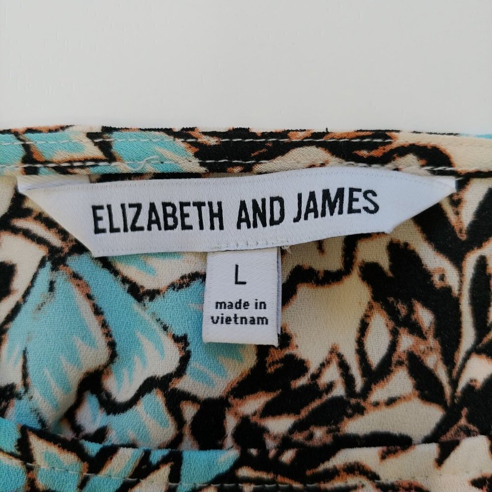 Elizabeth And James Floral Blouse Womens Large Blue Brown 3/4 Puff Sleeve - Picture 5 of 9
